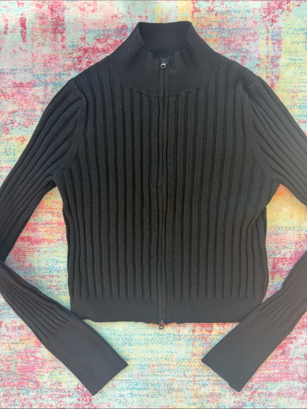 DOUBLE ZIPPER! wild fable Black Ribbed Zip-Front Mock Neck Cardigan